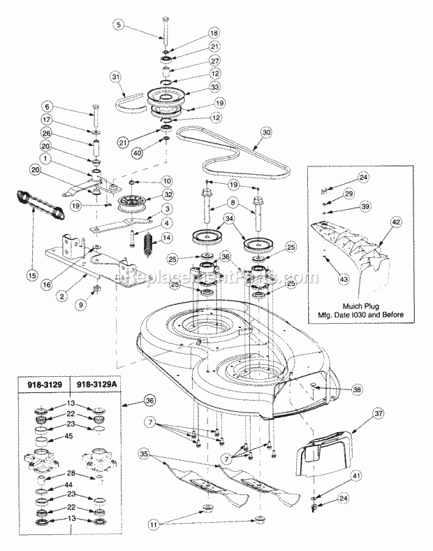 38" Spindle Assembly Diagram and Parts List for 13A-224F100 Cub Cadet Lawn Tractor